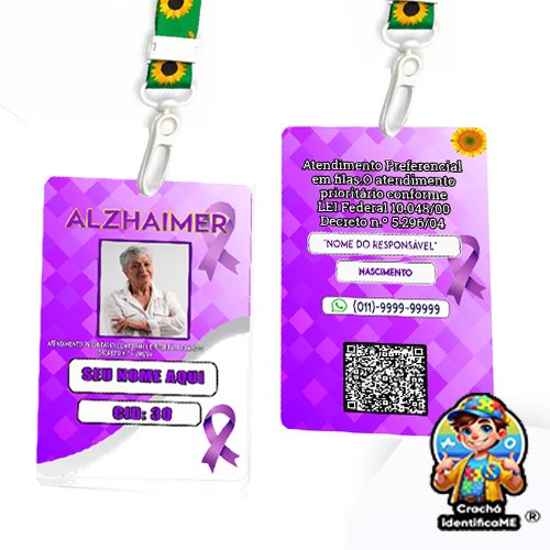 Crachá para Alzheimer – Identificação com Nome, Contato e QR Code