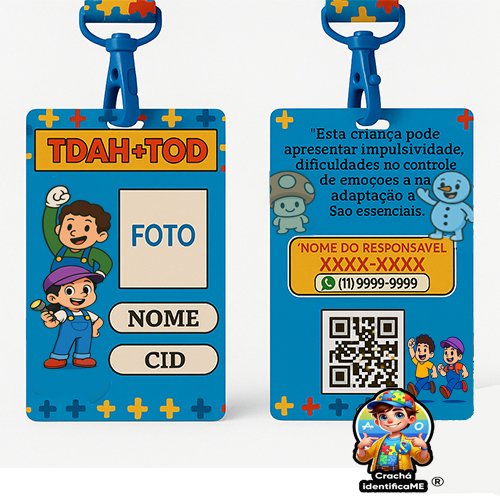 Crachá Infantil TDAH e TOD com QR Code – Identificação para Crianças
