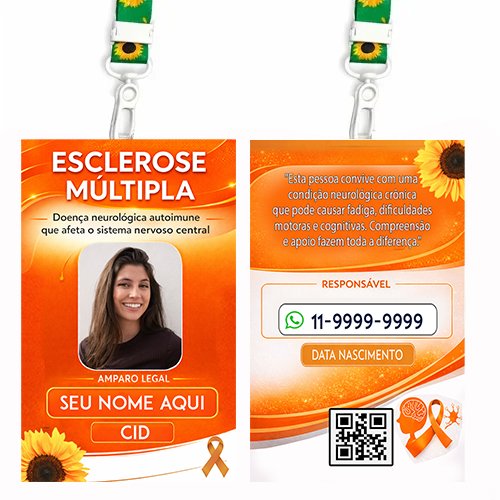 Crachá Esclerose Múltipla com Cordão – Identificação Médica Personalizada com Nome