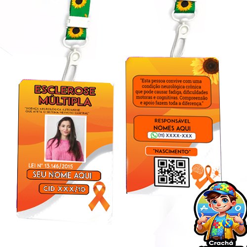 Crachá Esclerose Múltipla com Cordão – Identificação Médica Personalizada com Nome