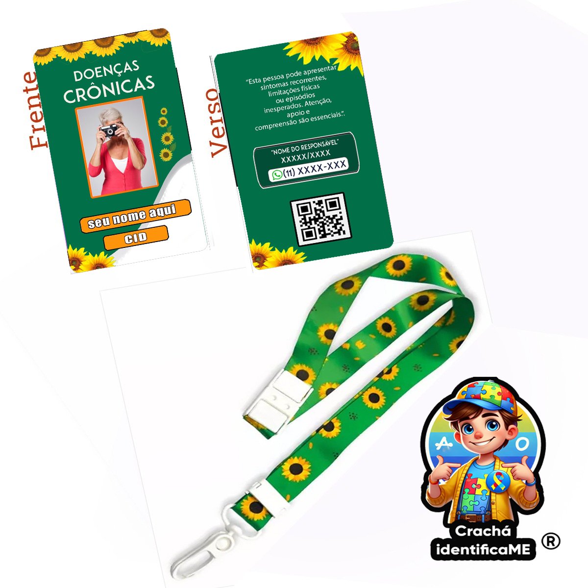 Crachá para Doenças Crônicas com QR Code – Identificação Médica Completa