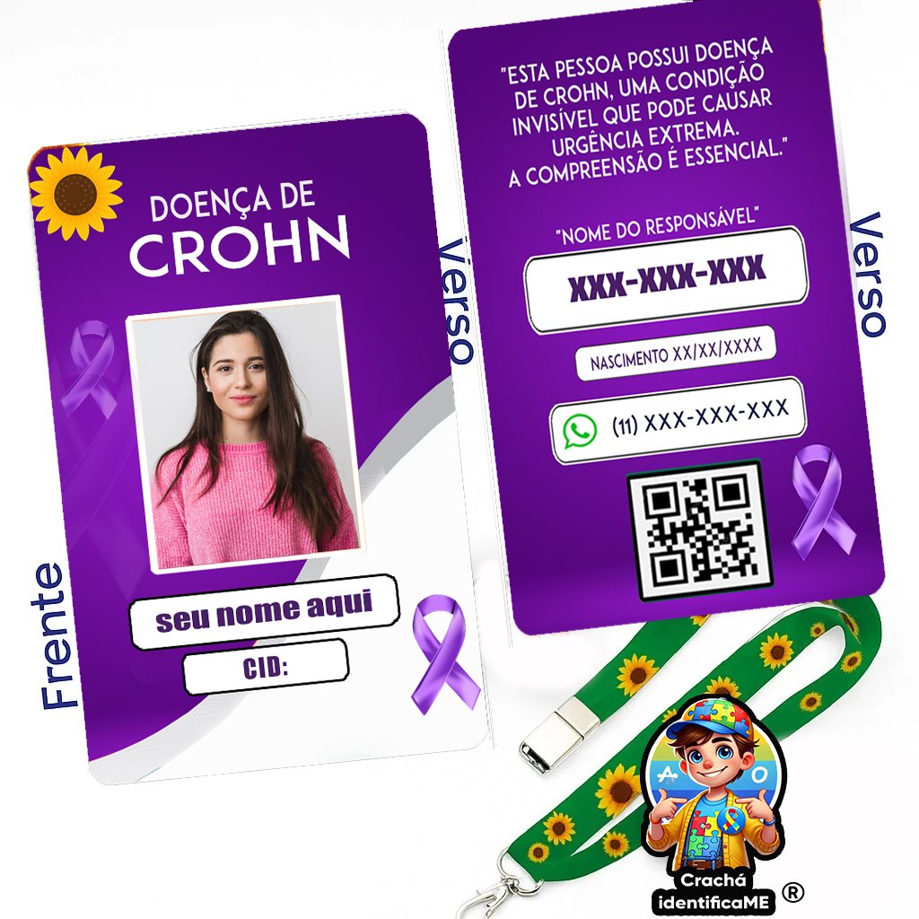 Crachá Doença de Crohn com QR Code – Identificação Médica e de Emergência