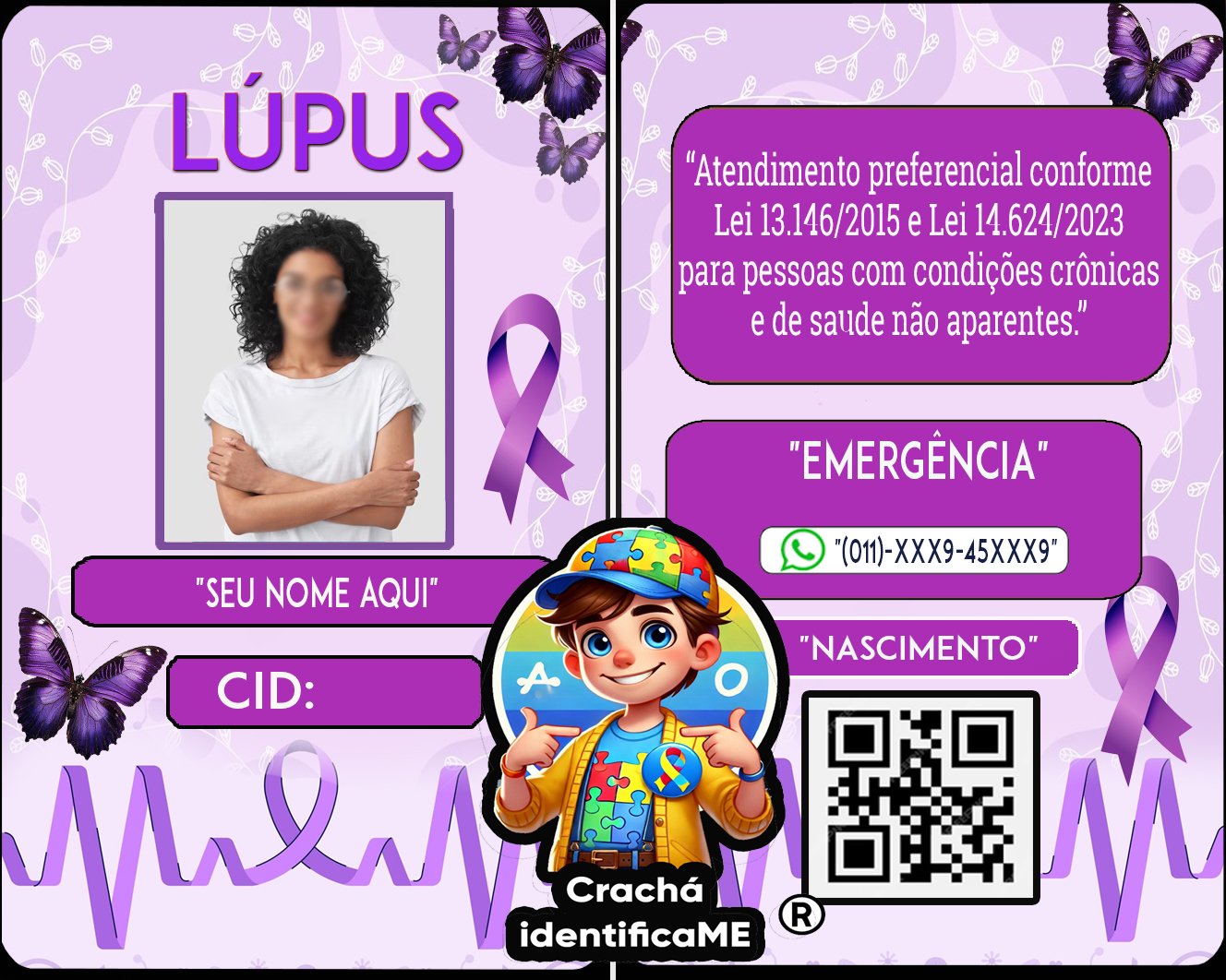 Crachá de Identificação para Lúpus – Nome, Foto e QR Code (Deficiência Oculta)