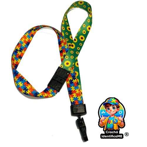 Cordão Dupla Face Autismo + Girassol – Trava Anti-Sufocamento