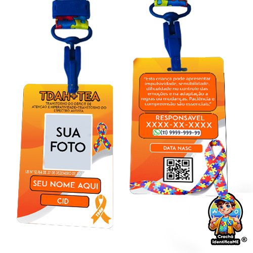 Crachá Infantil TDAH + TEA com QR Code – Identificação Educacional