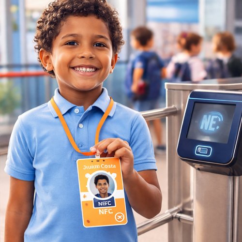 Crachá Infantil NFC Personalizado em PVC – Identificação Escolar Inteligente