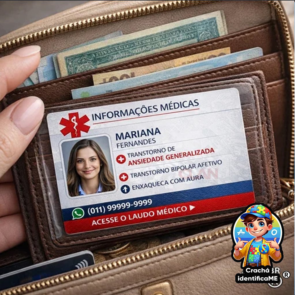 Cartão Médico de Emergência Personalizado com Foto, QR Code e Contato-1