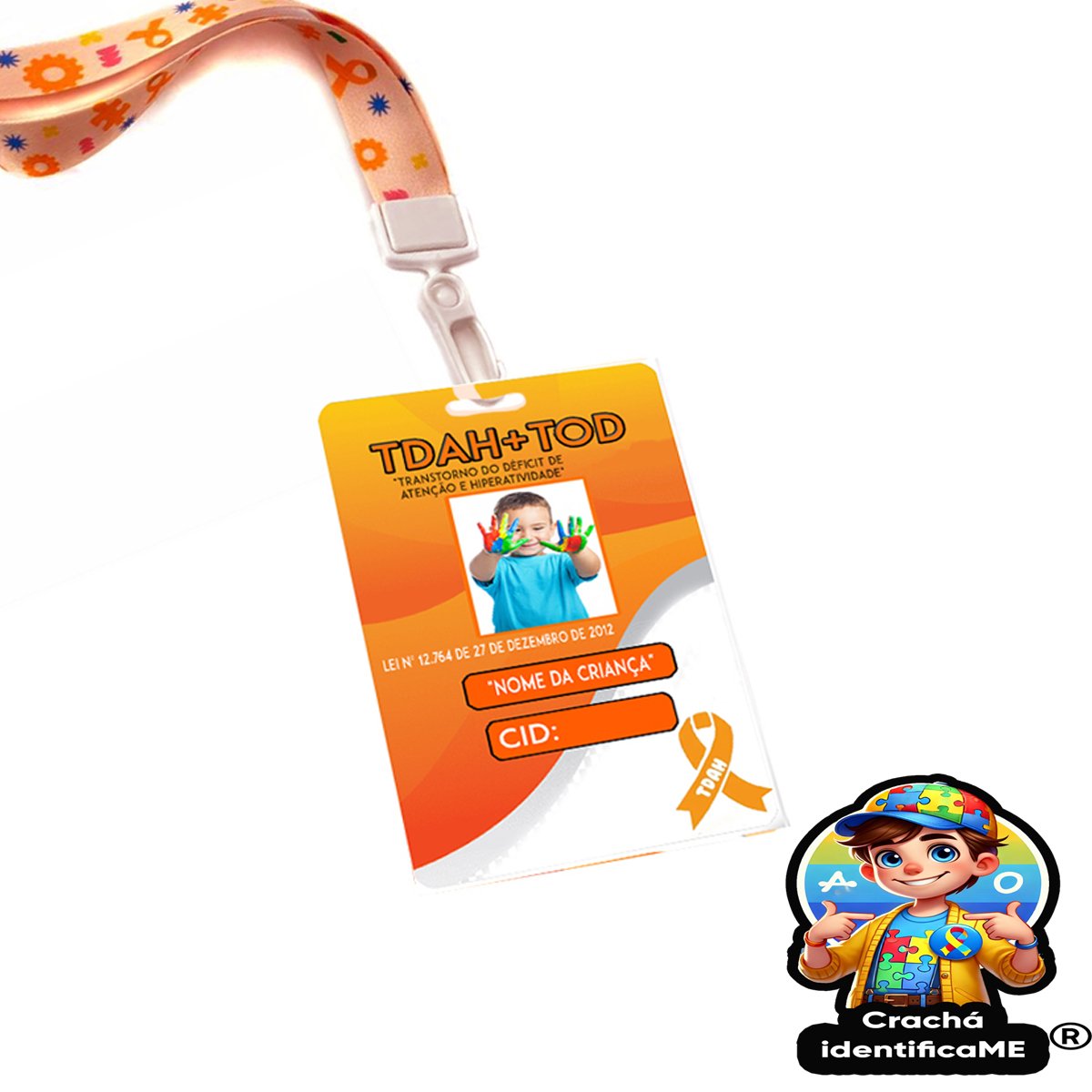 Crachá TDAH Personalizado – Identificação com Laudo QR Code e Cordão de Acessibilidade-1