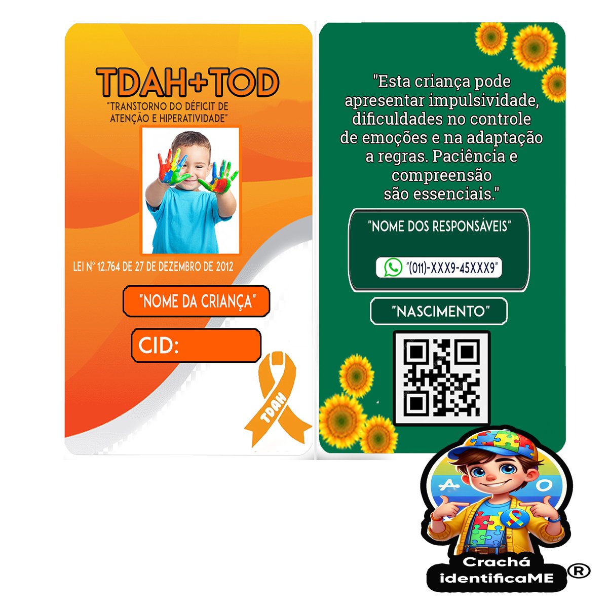 Crachá TDAH Personalizado – Identificação com Laudo QR Code e Cordão de Acessibilidade-2